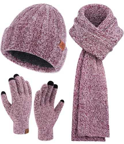 Bequemer Laden Mujeres Invierno Gorro Termicos Guantes Tactiles Bufanda Larga Conjunto Regalo Mujer con Forro Polar