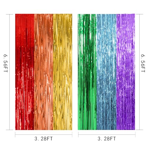 Image of 10 Pack Rainbow Backdrop Party Decorations Tinsel Curtain Party Streamer Foil Fringe Birthday Decorations Photo Booth Colorful Theme First Day of School Engagement Baby Shower Decor