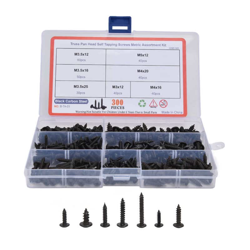 Generic 300Pcs Truss Head Self Tapping Screws Carbon Steel Screw Assortment Kit M3 M3.5 M4 M5 Hardware Fasteners tornillos