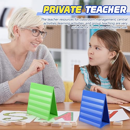 Azonee 4 Pcs Tabletop Pocket Charts, 4 Colors Double Sided Pocket Chart 13 x 12 Inches Self Standing Desktop Chart, Schedule Display Chart for Home, Classroom, Office (Red, Yellow, Blue, Green)