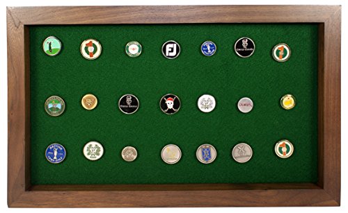 Eureka Golf Products Golf Ball Marker Display Case | Holds 40 Pegged Or Non Pegged (Flat) Ball Markers | Walnut | Wall Mounted Wooden Case | Measures 15.5' W X 9.5' H