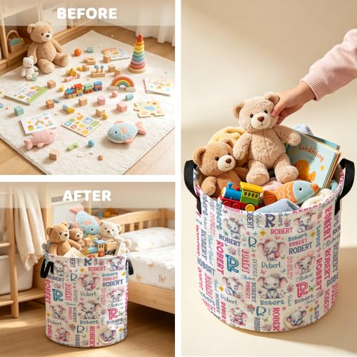 Image of Custom Elephant Laundry Hamper, Personalized Laundry Basket with Name, Customized Dirty Clothes Basket for Clothes Toy Bathroom Bedroom Storage,S-16.5 inchX 13.8 inch