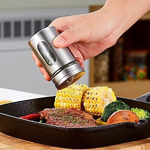 Image of INKULTURE Stainless Steel Salt and Pepper Shaker with Transparent Glass 100 ml (Set of 2) with Stainless Steel Stand for Oregano, Chilli Flakes, Sugar, Seasoning Sprinkler Dinning Table Masala Pot