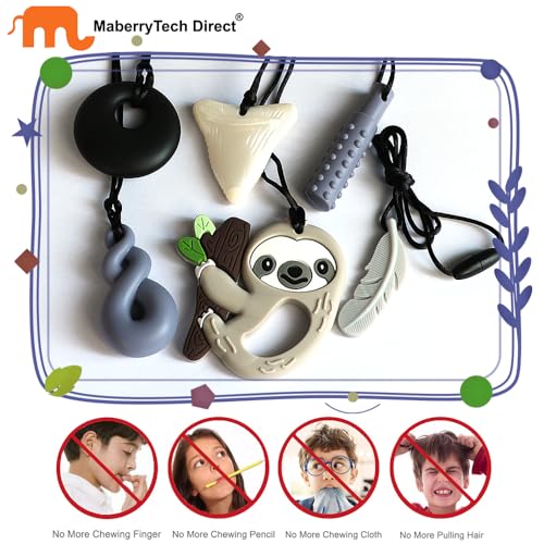 Image of Chew Necklace for Sensory Kids, 6 Pack Silicone Chewing Necklace for Kids Boys Girls with ADHD Autism, Anxiety, Sensory Chew Toys for Autistic Children and Adults Reduce Chewing Fidgeting