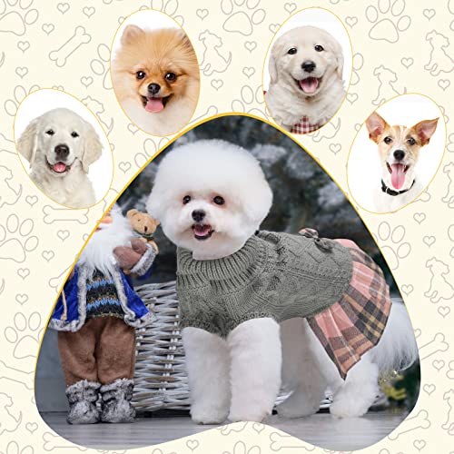 Weewooday 2 Pieces Dog Sweater Plaid Dress Turtleneck with Bow Tie Cold Weather Sweater Pet Sweater Pullover Knitwear… - Image 5