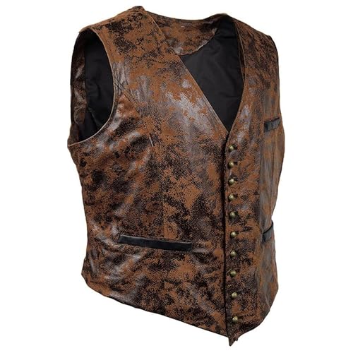 Men's Button Faux Leather Vest Gothic Steampunk PU Waistcoat Vintage Cowboy Vests Suede Single-Breasted Coat2