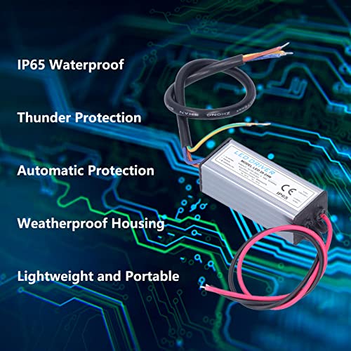 Image of Fafeicy LED Driver, Input AC95-265V 0.35A, Output 24-42VDC 24W 600mA, LED Transformer, Low Voltage LED Driver, IP65 Weatherproof Housing, Drive Power