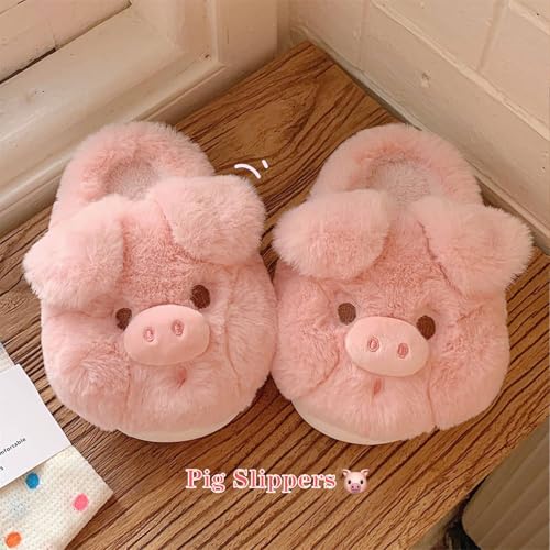 Pig Slippers for Women Men, Cute Pig Cartoon Animal Home Furry Slides Fuzzy Memory Foam Slippers Warm Comfy Winter House Shoes for Adults Kids Christmas (Pig,7-7.5 Toddler)2