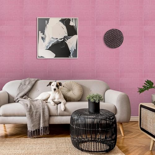 Image of Self-Adhesive Waterproof PE Foam 3D Wall Panels Wallpaper Sticker for Bathroom, Living Room, and Home Decoration (70 x 77cm, Appx. 5.8Sq Feet) (100, Pink)