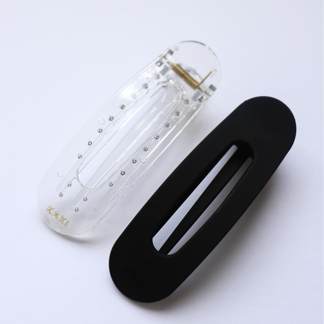 KAXI Lay Down Hair Claw, Perfect for Thick & Thin Hair, Strong Clip Teeth, 2-Pack (Black & Clear)
