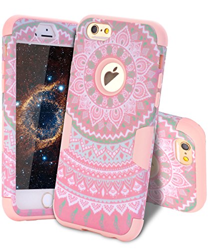 iPhone 6 Cases, iPhone 6S Case, SKYLMW Hard PC Shell with Soft Silicone Hybrid iPhone 6 Covers Protective 3 Piece Shockproof Anti-Scratch Combo Cover for iPhone 6/6S 4.7 Inch Mandala Rose Gold