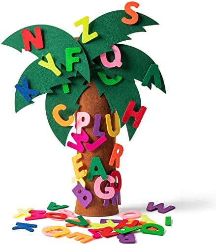 FeelWarm 34Pcs Tree and Letter Props Freestanding Coconut Tree Toy Felt Alphabet Game Increase Interest Learning Enhance Hands-On Skills Game Teaching Toy Gifts for Toddlers Kids Early Education