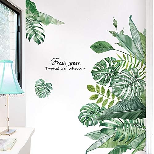 Green Tropical Leaves Wall Decal, TANOSAN Nature Palm Tree Leaf Plants Wall Sticker Art Murals, Waterproof DIY Wall Decor for Bedroom Living Room Classroom Offices Home Decoration (Green)