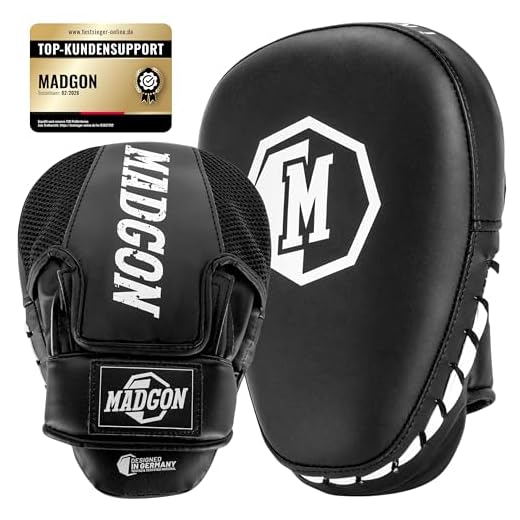 MADGON Pratzen mit hochwertiger Polsterung für optimale Schlagdämpfung. Boxpratzen mit Langer Haltbarkeit für Kampfsport, MMA, Kickboxen & Boxen. Boxpads mit idealer Passform - 1 Paar mit Beutel!