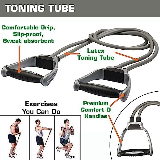 Image of Resistance Tube for Workout, Stretching Band for Exercise, Up to 25 KG, Multicolor, Ideal for Men & Women, Home Gym Equipment