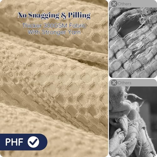 Image of PHF Soft Waffle Comforter Set King Size- Comfy Breathable Waffle Weave Comforter with 2 Pillow Shams, 3 Pieces Less Snagging Lightweight Textured Bedding Set for All Season, Light Khaki