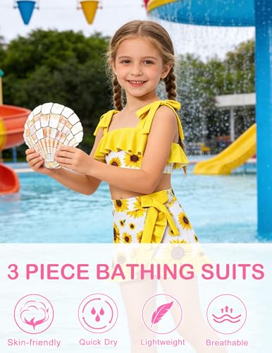 Image of ALISISTER Girls Swimsuit 3 Piece Bathing Suits Flounce Bikini Tankini Set Beach Swimwear with Cover Ups Skirt for 3-8 Years