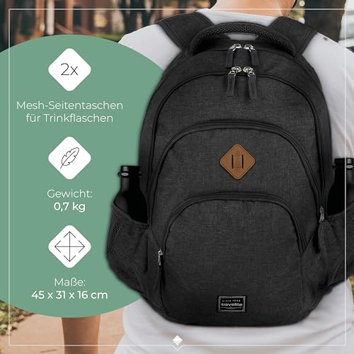 travelite Handgepäck Rucksack, Laptop Rucksack 15,6 Zoll, BASICS, Daypack, Tagesrucksack mit vielen Fächern, 45 cm, 22 Liter