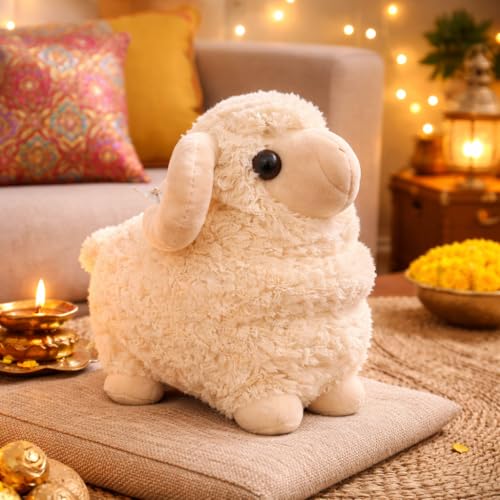 Image of Soft Sheep Plush Toy for Kids | Cute Fluffy Lamb Stuffed Animal for Boys & Girls | Super Soft Hug Toy for Bedroom, Sofa & Gifting | Cream Color