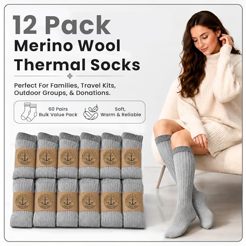 Image of Yacht & Smith 12 Pairs Merino Wool Thermal Boot Socks, Mens Womens Hiking Winter Sock