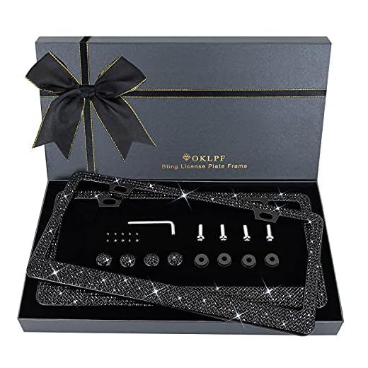 OKLPF Bling License Plate Frame for Women, Sparkly Stainless Steel License Plate Frames| Over 1000 pcs 14 Facets Bedazzled Clear Glass Diamond Rhinestone Crystals w/Free Glitter White Diamond Box