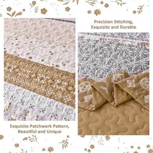 Parure de lit bohème patchwork floral marron microfibre King - 6