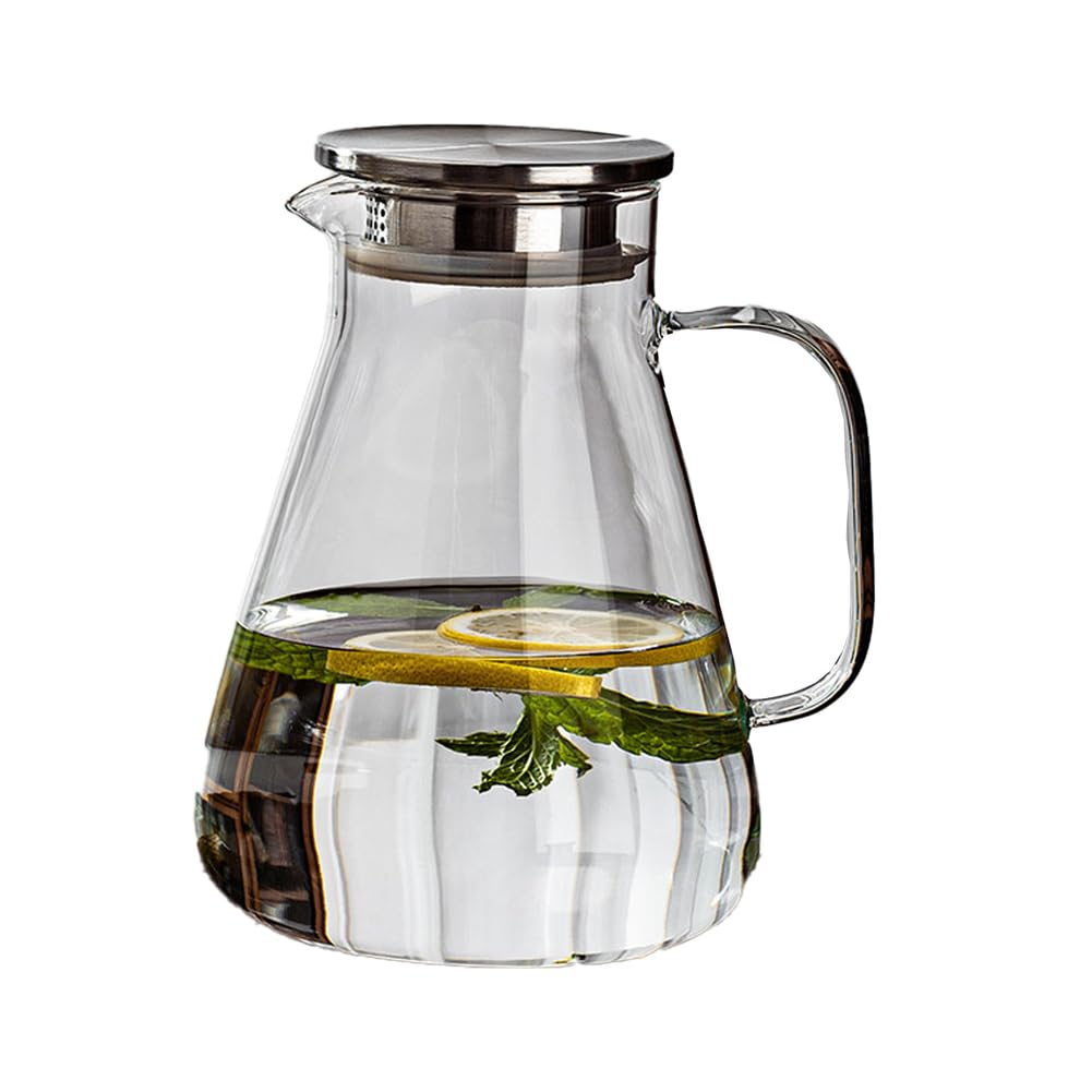 YTSMZX Glass Water Jug Transparent Fridge Fruit Juices Liquors Milk Jug with Lid Heat Resistant Cold Resistant,1.6L