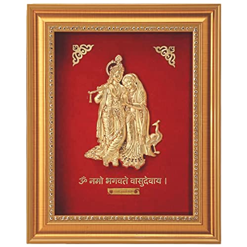 Image of Pk & Pk Jewellers 24Kt Gold Plated Radha Krishna Golden Frame Showpiece for Home Decor,Decorative Items for Room Decoration Items for House,Decorative Showpieces (Radha Krishna)