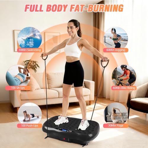 Image of Vibration Plate Exercise Machine for Lymphatic Drainage, 10 Preset Modes & 200-Level Vibrating Platform for Whole Body Fitness, Bluetooth Audio, Home Gym Shake Plate with Resistance Bands