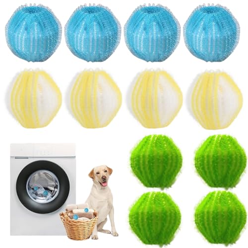 12 Bolas Atrapa Pelos para Lavadora,Reutilizable Quita Pelos Mascota Recoge Pelusas Lavadora Bola de Lavado para Eliminar el Pelo de Las Mascotas en la Lavadora, 3 colores