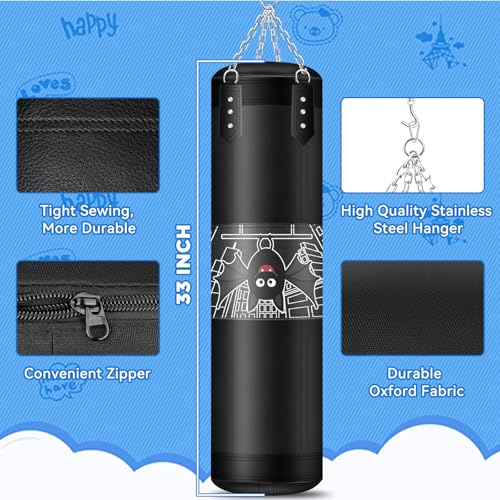 Kids Punching Bag Set, 2.75ft Filled Heavy Bag Kickboxing Bag with 2KG Sponge & 6oz Gloves, Hanging Boxing Bag for Kids Youth Boxing, MMA, Muay Thai, Karate, Martial Art, Home Gym Training