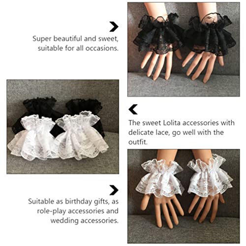 SOIMISS Lolita Floral Lace Wrist Cuffs Lace Cuffs Fake Hand Sleeves Lace Gloves Ruffled Accessories Women 2 pairs steampunk buy now online