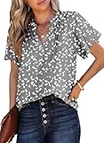 SHEWIN Summer Tops for Women Trendy Fashion Floral Petal Sleeve Loose Fit Blouses for Women Dressy Casual Gray X-Large