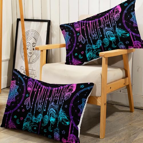 Parure de lit plumes violettes AILONEN avec drap-housse et taies d'oreiller