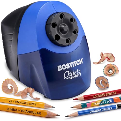 Bostitch Office QuietSharp 6 Electric Pencil Sharpener, Heavy Duty Classroom Sharpener, Size Selector with 6 Different Sizes, For Colored & Graphite Pencils, Blue