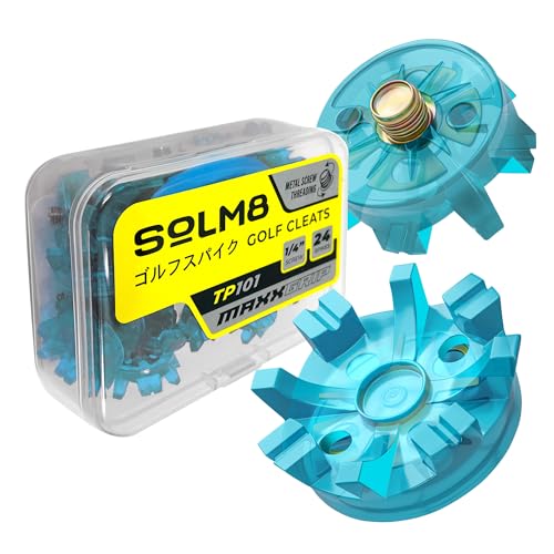 SOLM8 Golf Shoe Replacement Spikes - Metal Screw Threading Dia ¼ Inch/6mm Easy to Install on Cricket & Golf Cleats (Spanner Included)
