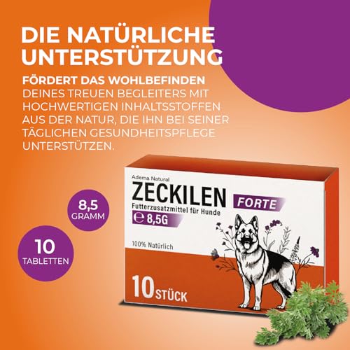 Adema Natural® Zeckilen – Zeckenschutz Hund – Zeckentabletten für Hunde - Ideal für den täglichen Gebrauch und den Schutz unterwegs - Futterergänzung mit natürlichen Inhaltsstoffen