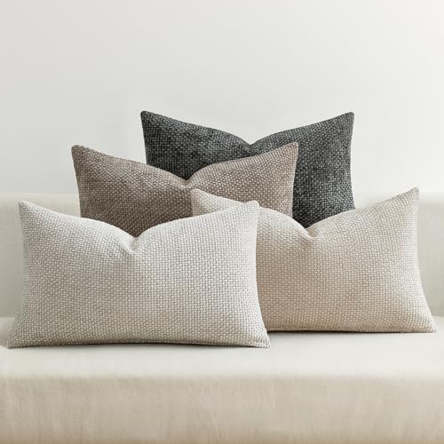 Image of MIULEE Pack of 4 Couch Throw Pillow Covers 12x20 Inch Neutral Soft Decorative Chenille Pillow Covers Farmhouse Boho Accent Cushion Covers for Mid Century Modern Spring Decor Sofa Bedroom Living Room