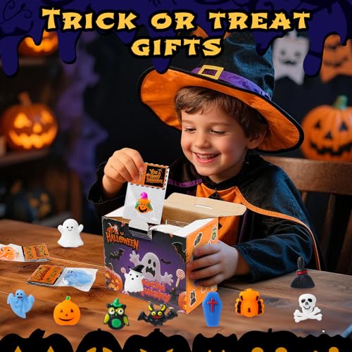 Image of Halloween Mochi Squishy Toys 24 Pack with Gift Cards, Mini Squishy Toys, Halloween Toys Bulk Party Favors for Kids, Trick or Treat, Stress Relief Toys, Birthday Gift, Classroom Prizes