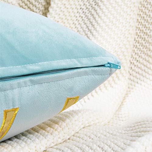 Topfinel Decorative Pillow Covers 18X18 Inches Throw Pillow Covers Gold Stamping Striped Velvet Cushion Covers For Sofa Couch Chair Pack Of 2, Light Blue #TOP2