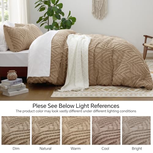 Image of BEDELITE Boho Comforter Set Queen - Tufted Boho Bedding Set, Khaki | Soft & Lightweight Comforter for All Seasons, Jacquard Farmhouse Bedding with 2 Pillowcases