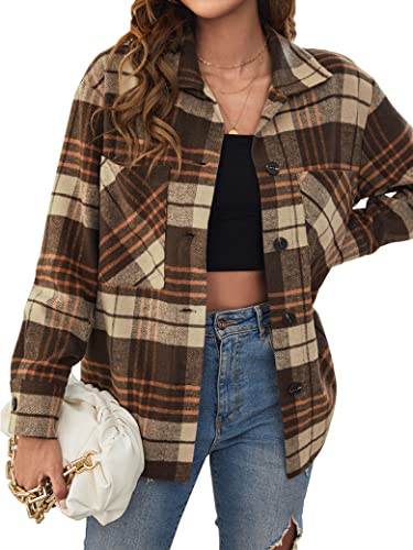 Ytfsrukp Women Single-Breasted Lapel Long Sleeve Plaid Colorblock Chest Pocket Thick Outwear4