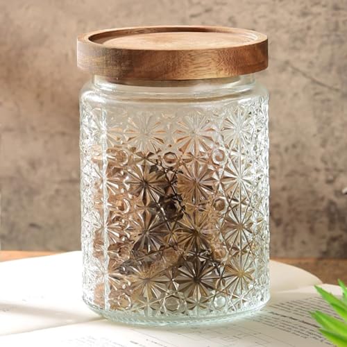 Image of Vintage Glass Jars with Wooden Lids, 2 Pack 24 oz Airtight Glass Food Storage Containers Sets for the Kitchen, Sugar Coffee Candy Spice Cookie Tea Pasta