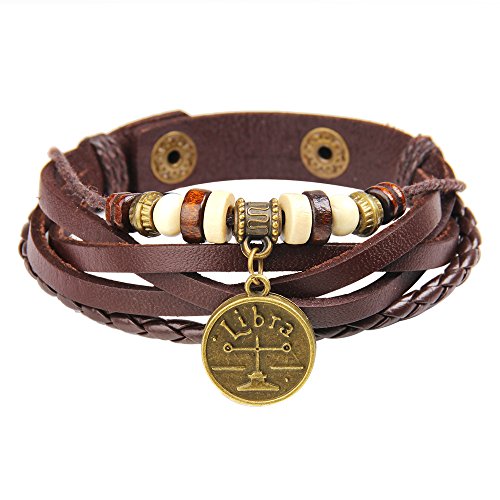 Preisvergleich Produktbild NovaLuna Sternzeichen Armband aus braunem Kunstleder in Wickeloptik 'Golden Constellation' mit Druckknopf-Verschluss Herren Damen Unisex Tierkreis Armband Accessoire Schmuck in GOLD-WAAGE