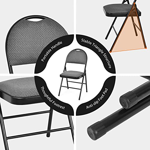 Image of Giantex 6-Pcs Folding Chairs Set - Foldable Dining Chairs with Upholstered Seat, Non-Slip Footpads, Commercial Guest Chairs, Pack of 6 Waiting Room Chair for Events Office Wedding Party Kitchen, Grey