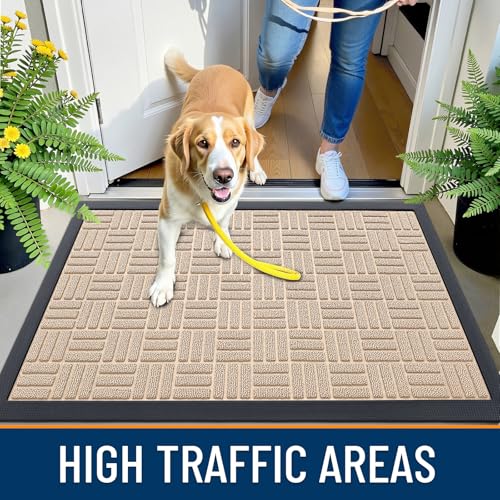 Image of OLANLY Front Door Mat Outside Entrance 59x34, Absorbent, Heavy Duty Sturdy Natural Rubber Doormat Indoor Outdoor, Non-Slip, Stain and Fade Resistant, Low Profile Floor Mat for Entryway, Latte White