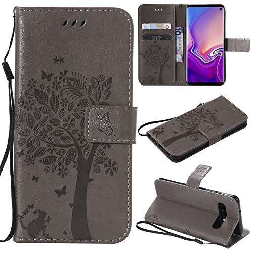 SHUYIT Samsung Galaxy S10 Hülle, Baum katze Muster PU Leder Hülle Wallet Flip Case Cover Ledertasche Schutzhülle Handyhüllen für Samsung Galaxy S10 Schale mit Ständer Kartenfach Magnetisch Cover