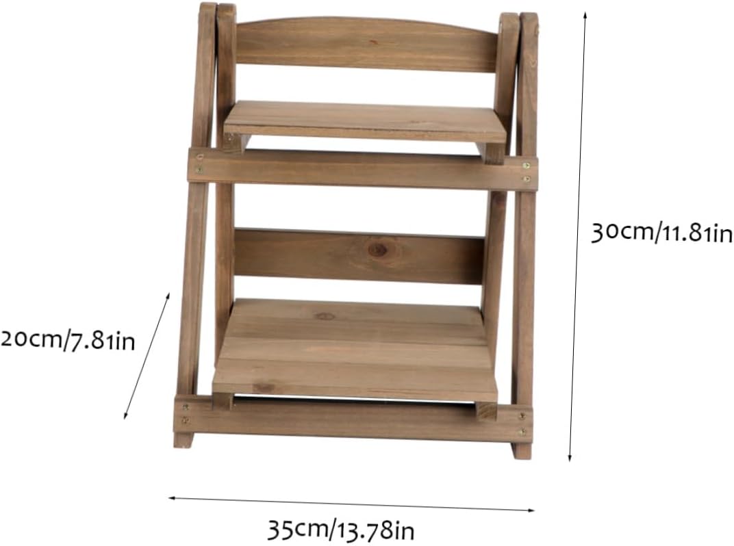 Two Layer Folding Shelf for Indoor Outdoor Use Vintage Style Plant Stand and Bookshelf Creative Storage Rack for Home Office and Balcony Coffee
