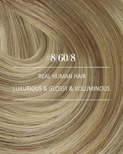 Image of YoungSee Ombre Clip in Hair Extensions 120g Light Brown Balayage Platinum Blonde Real Hair Extensions Clip in Human Hair, Instant Hair Volume for Parties, Clip on Hair Extension for Women 14 Inch 7Pcs
