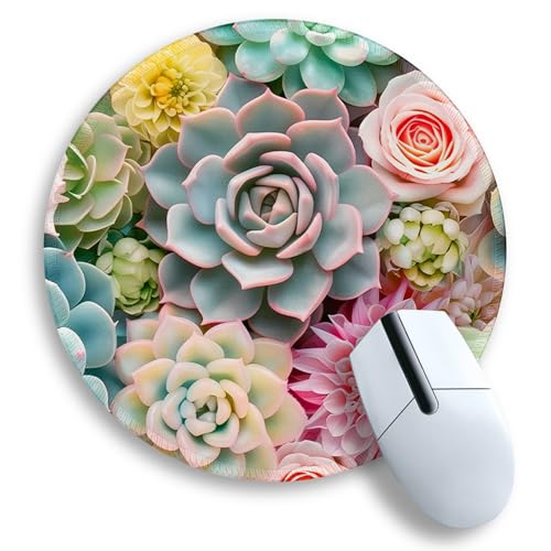 Image of Gctriki Succulents Mouse Pad, Cute Small Mouse Pads for Desk, Botanical Round Travel Mousepad for Wireless Mouse Gaming Work, Comfortable Computer Mouse Mat for Laptop, Home Office Desk Accessories